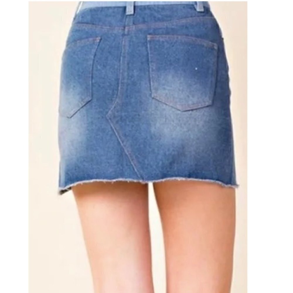 Wild Honey Blue Two Tone Color Block Step Hem Denim Mini Skirt Size M - Picture 8 of 8